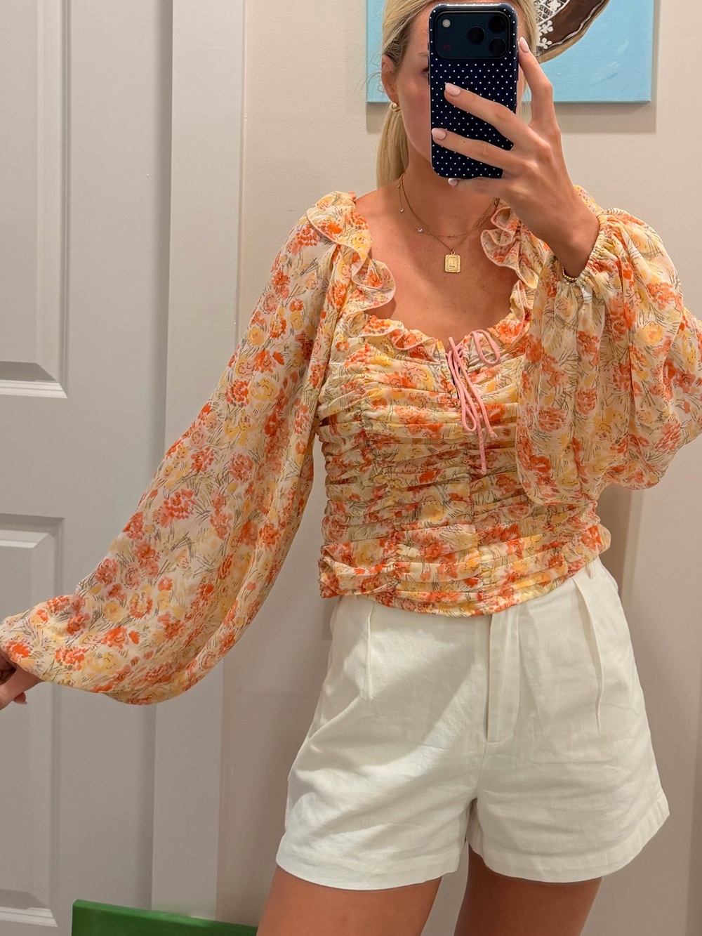 Free People Floral Ruffled Tie-Front Blouse